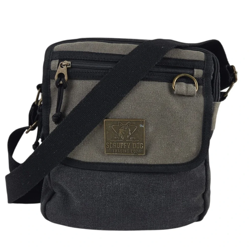 Scruffy Dog Trading Co Crossbody Small Messenger Bag Black Grey Canvas Rugged